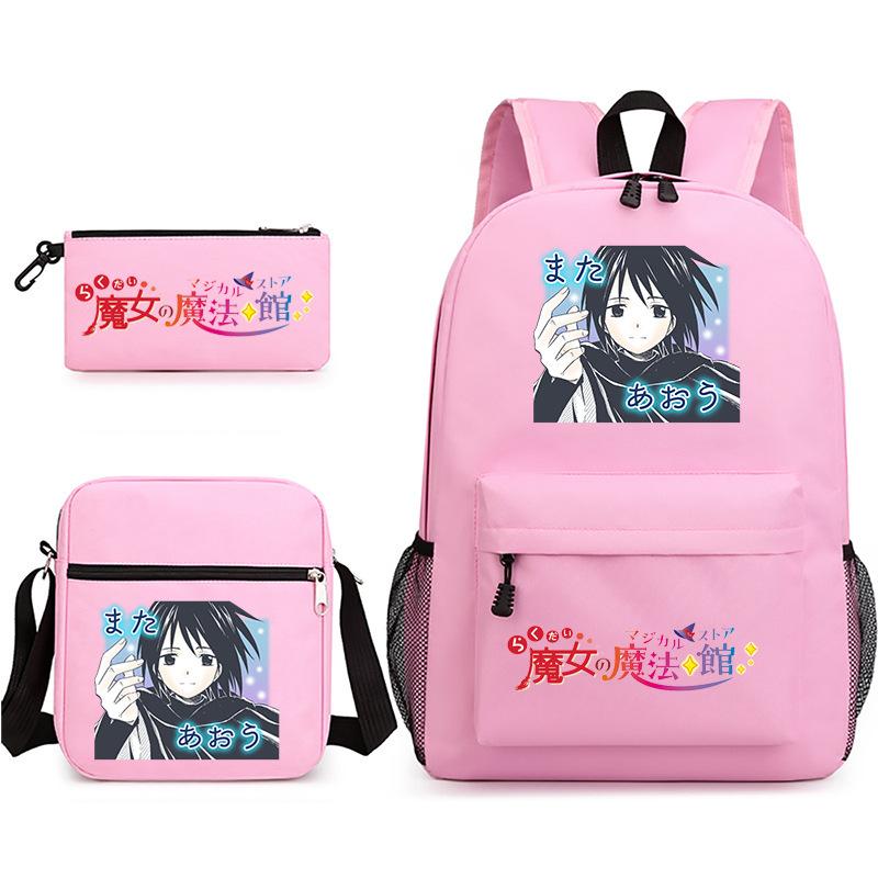 Large Capacity Schoolbag with Shoulder Strap; Student Three-piece Pencil Case Set