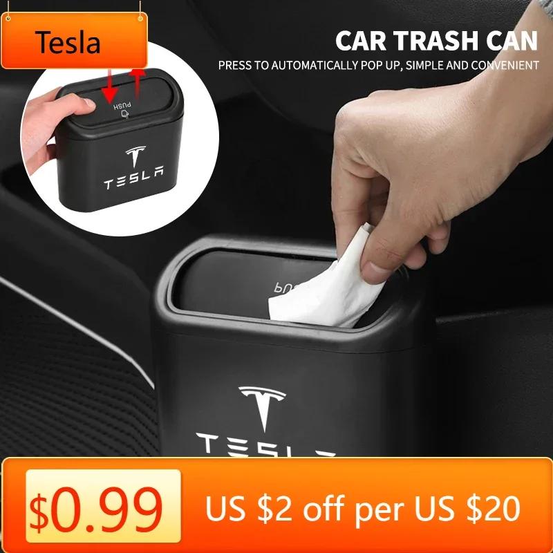Car Sticker Tesla Car Hanging Trash Can ABS Square Pressing Bin Trash For Tesla Model 3 S X Y 2022 Style Roadster Coil Mod WYE 2