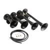 Bocina de Aire para Coche Súper Ruidosa de 135db y 12V con 4 Tubos Trompeta para Camión/Tren/Barco (Negro / plata)