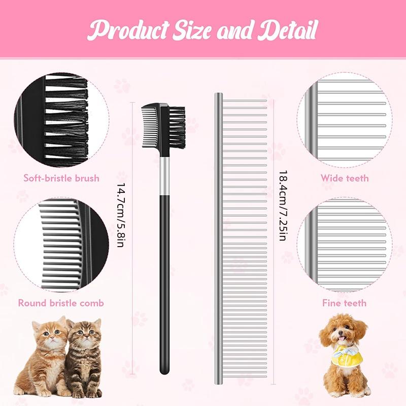 Pack of 6 Flea and Lice Combs, Stainless Steel Rabbit Dog Cat Grooming Comb with Round Teeth, Double-sided Professional Pet Tear