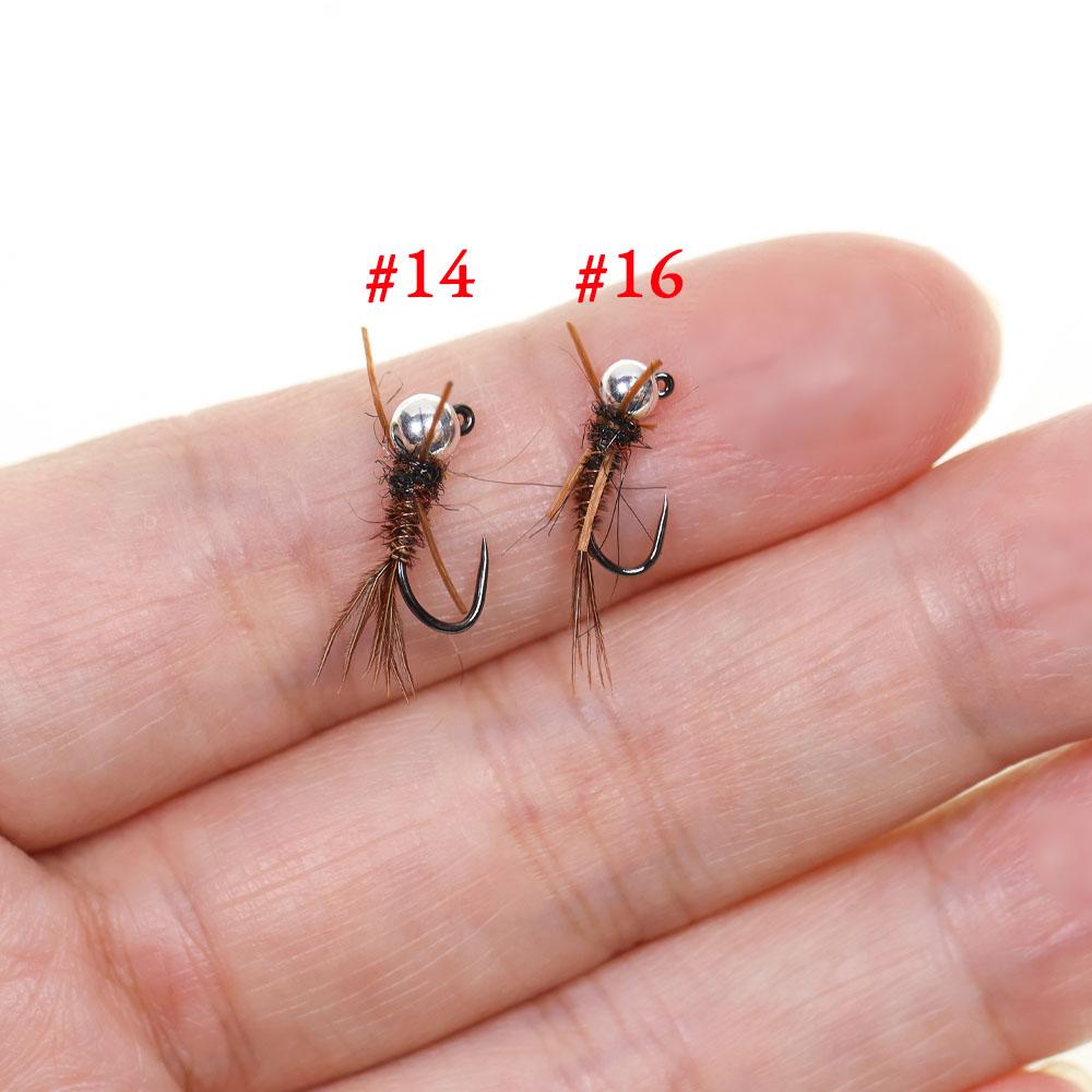 6PCS #14 #16 Barbless Jig Stonefly Nymph Fly Rubber Legs, Pheasant Tail, Bead Head Fast Sink Euro Nymph Trout Bass Fishing Lures