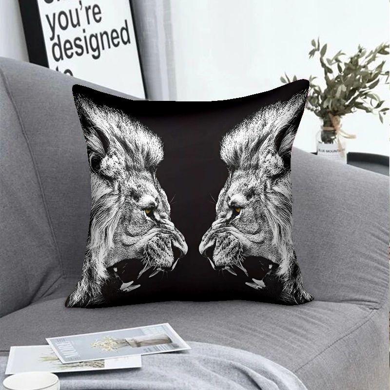 Black and White Personality Lion Pillowcase In The Wind Student Room Decorative Pillow Sofa Cushion Cover Boys Pillow Cover