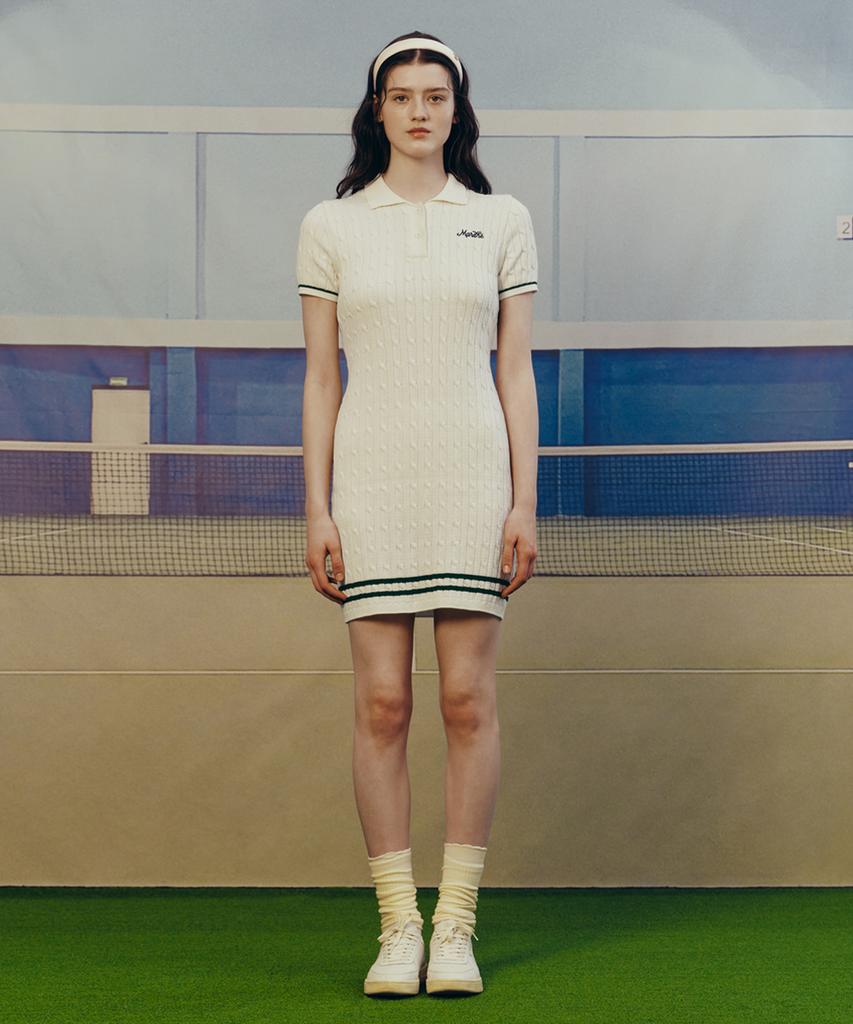 Malitteseupocheu Mouvement Cable Collar Knit Dress Ivory