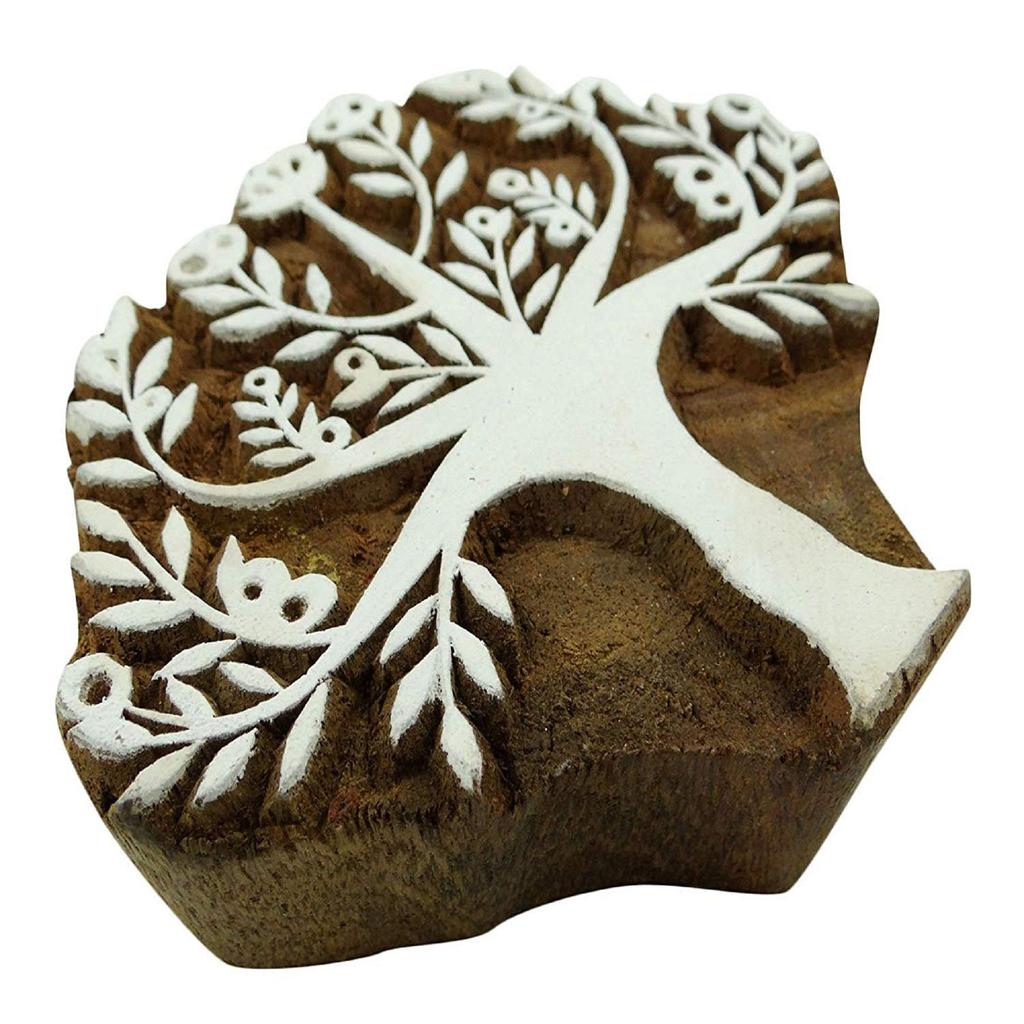 Tree Indian Wood Block Art Stamps Handcarved Printing Block Textile Stamp