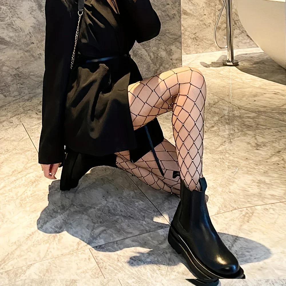 1 Pair of Hot Drilling Trend, Boundy, Shiny, Sexy Fishing Net Socks, Manual Hot Drilling, Classic Mesh Pantyhose