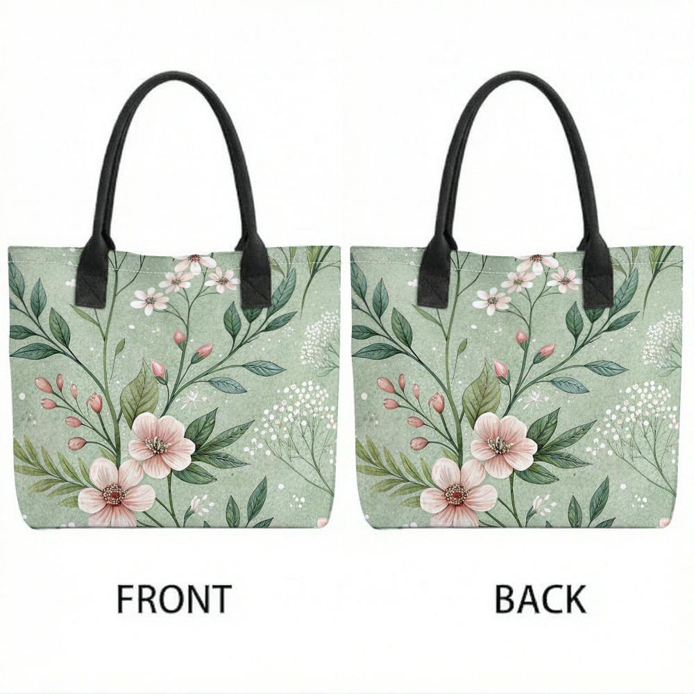 Floral Canvas Tote Bag Casual Large Capacity Shoulder Handbag for Daily Shopping Travel