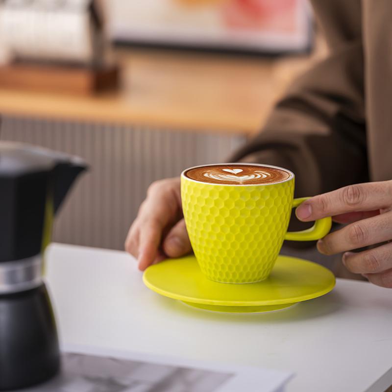 Elegant Handmade Retro Ceramic Coffee Cup & Saucer Set - Coarse Pottery Mug for Pour-Over Coffee