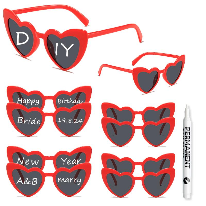 KAMMPT 10 Pairs Heart Sunglasses Women Party Festival Rave Gifts Trendy DIY Decor Sun Glasses