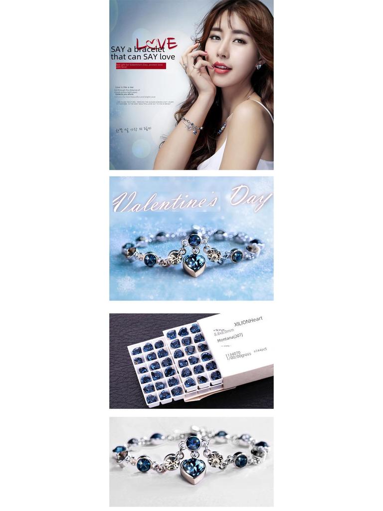 Coração do Oceano Cristal Austríaco Diamante Pulseira Feminina de Moda