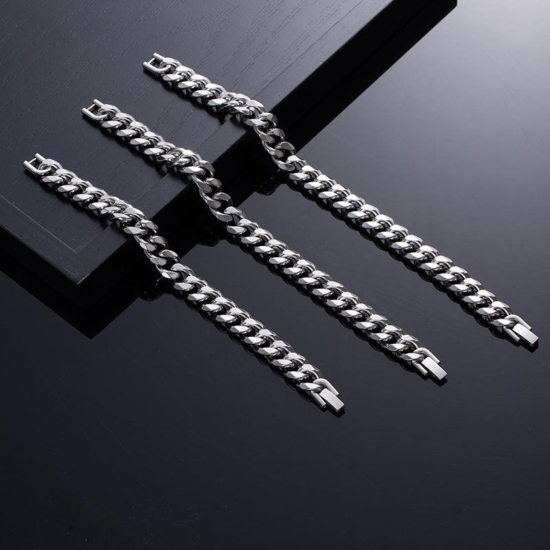 Tide Cool Hip Hop Cuban Chain Does Not Fade Titanium Steel Bracelet Boys And Girls Thick Bracelet Couple Versatile Light Luxury Trendy Brand Jewelry