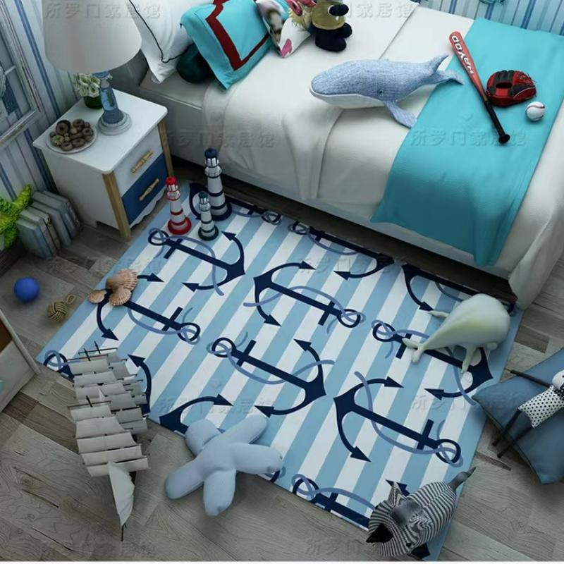 Nordic Marine Fan Carpets Mediterranean Soft Floor Mat for Living Room Bedroom Kids Room Sofa Coffee Table