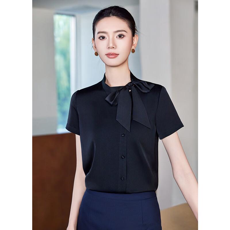 

Women s Short Sleeve Chiffon Bow Blouse L
