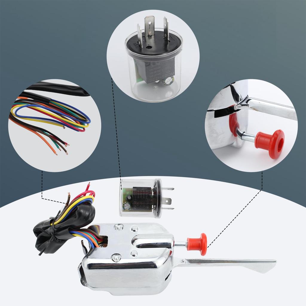 Universal Turn Signal Switch 12V 7 Wires with Mounting Clamp, Hot Rod Chrome Replacement for Ford GM Car Truck Street Rod Dune Buggy Sand Rail