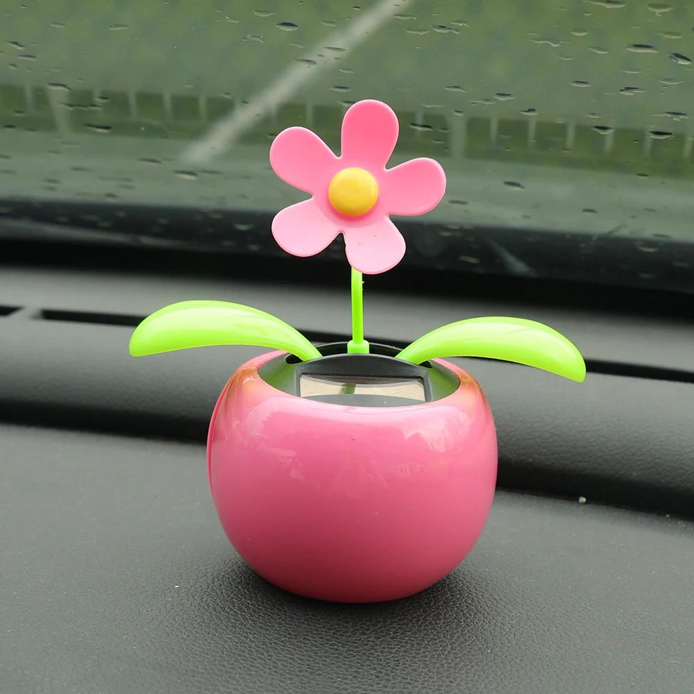 Car Ornament Solar Powered Dancing Shaking Head Cartoon Sun Flower Pot Automobile Auto Dashboard Decoration Cute Car Accessories