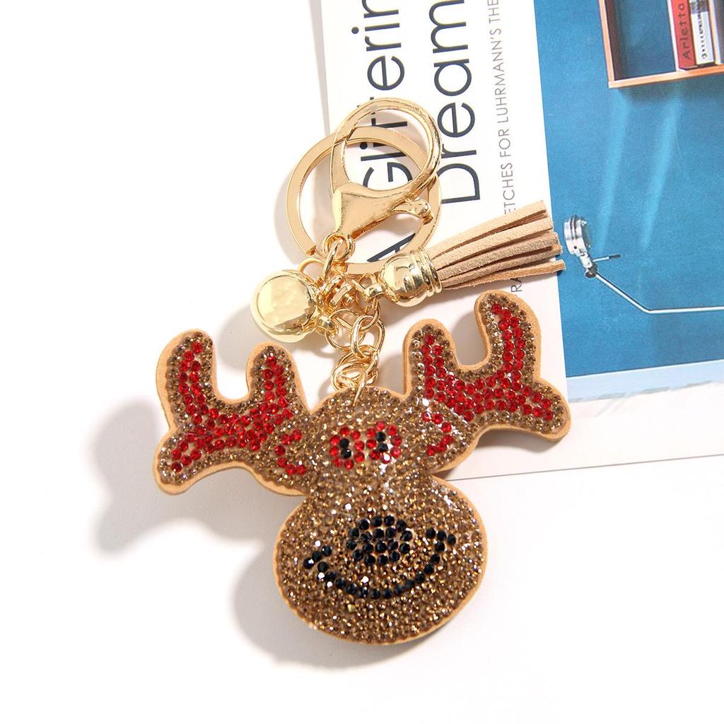 Christmas Series Rhinestone Keychain - Santa & Reindeer Pendant Handbag Charm