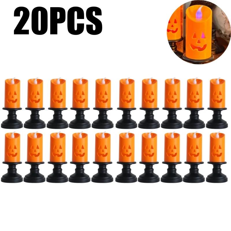 Halloween Pumpkin LED Lights Orange Flameless Candles Realistic Flickering Table Centerpiece Decor Safe Battery Party Essential