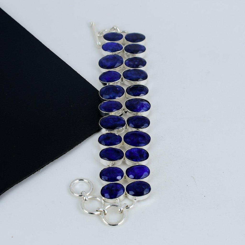 Amazing Blue Sapphire Gemstone Handmade 925 Sterling Silver Bracelet, Blue Sapphire Bracelet For Wife , Unisex Bracelet, Easter Gift
