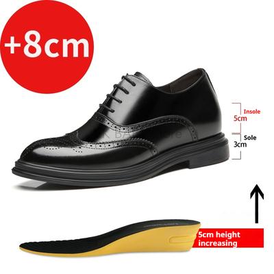 Mens Dress Shoes 8CM 6CM Height Increasing Leather Shoes High Quality Genuine Leather Business Shoes for Men Lace Up Brogue Shoe