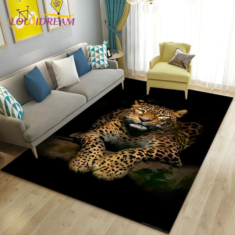 3D White Tiger Lion Leopard Wolf Area Rug,Carpet Rug for Living Room Bedroom Sofa Doormat Decoration,Kid Play Non-slip Floor Mat