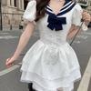 Academy Style Navy Collar Dress Children Summer Pure Desire Sweet Hottie Waist Thin Puffy Cake Short Skirt
