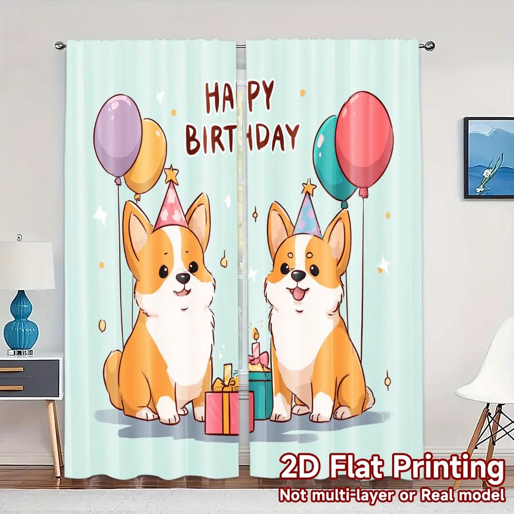 

2pcs 2D FLAT PRINTING Curtains (Without Rod) Birthday Corgis Chic Minimalist Curtains Durable Polyester Curtains Art Deco 100*130 Rod Pocket 1pcs