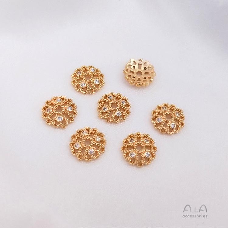 Capuchón de Cuentas de Flor y Copo de Nieve de Circonita Relleno de Oro de 14K para Pulseras DIY