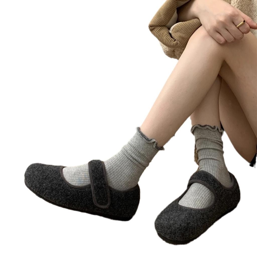 Korean Velcro Mao Mao Shoes Women Wear New Velvet Single Shoes Warm Cotton Shoes Flat Mary Jane Doudou Shoes In Winter