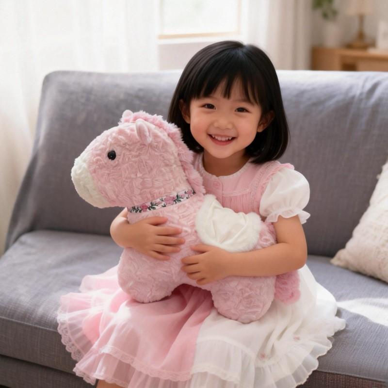 Handmade Pink Pony Plush Toy With Soft Short Plush For Kids Bedroom Decor And Gift