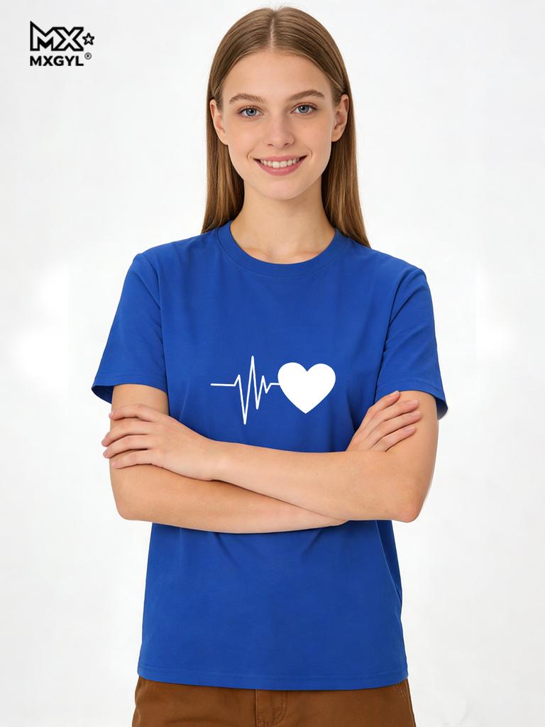 Love Heartbeat Print T-Shirt Cute Nurse Healthcare TShirt Funny Couple Matching Valentines Day Gift Shirt