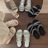 With Fashionable Square Head High Heels Thick Heel Slippers Rhinestone 2025 Summer New Thin Belt Wear Cool Slippers Women