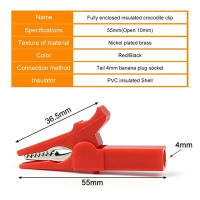 4pcs 55mm Alligator Clips with Banana Plug Test Probes and 4mm Cable Clips Red Black for Electronic Testing Accessories