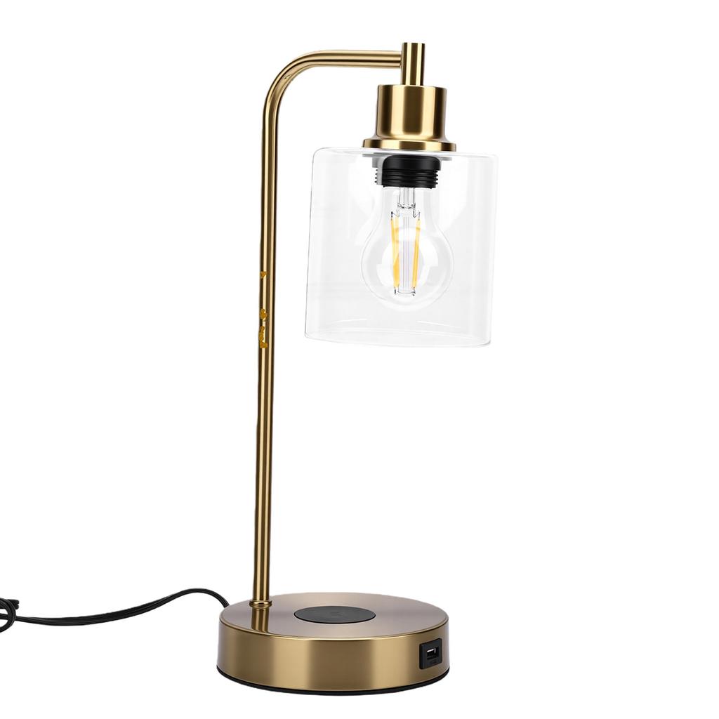 Industrial Table Lamp with Wireless r USB Port Touch Control 3 s Brightness Bedside Lamp for Bedroom Guest Room
