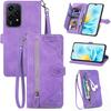 For Honor 200 Lite Zipper Wallet Case with Strap Flower Imprint PU Leather Phone Cover
