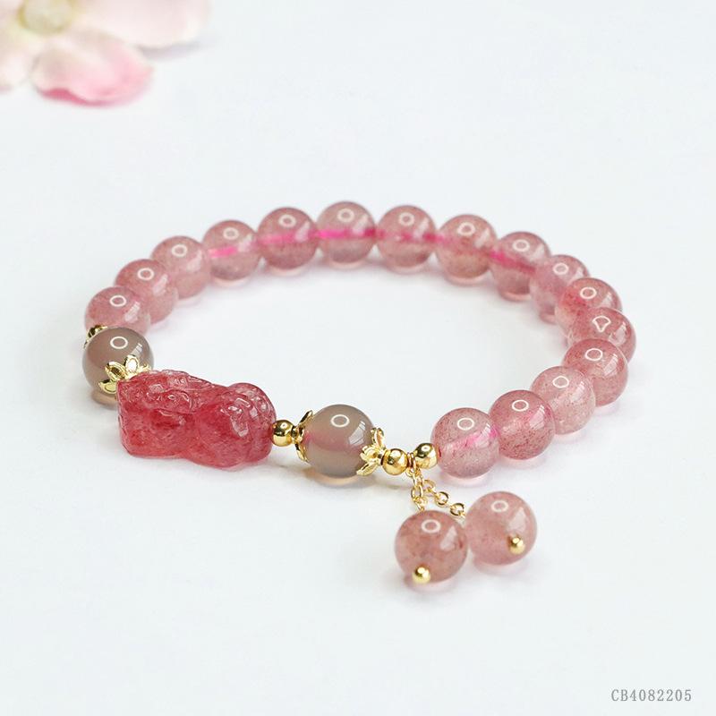 Juan Yu Strawberry Quartz Pixiu Bracelet - Crystal Colorful Gemstone Beaded Jewelry (CB4082205)