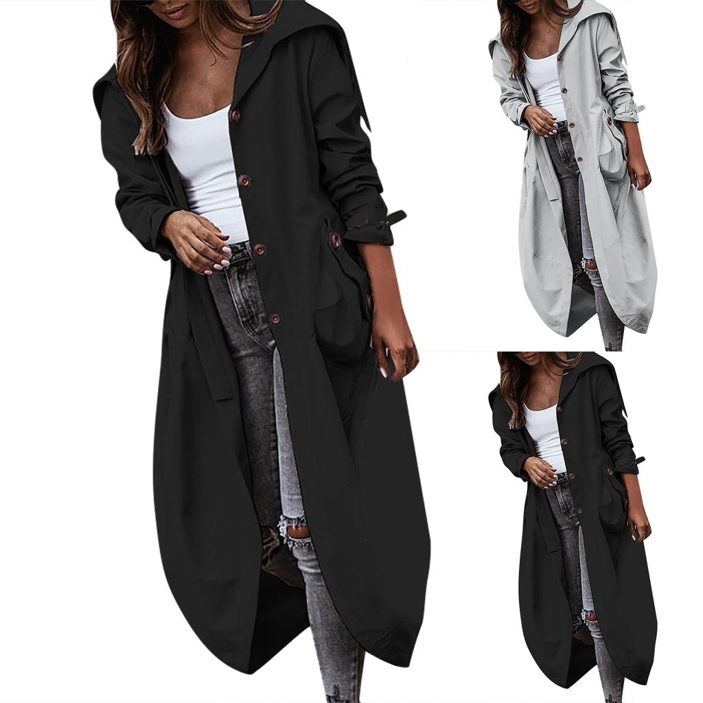 Giacca a vento da donna autunnale con temperamento, personalità, design casual con colletto ampio, tinta unita, lunghezza media-lunga per il pendolarismo