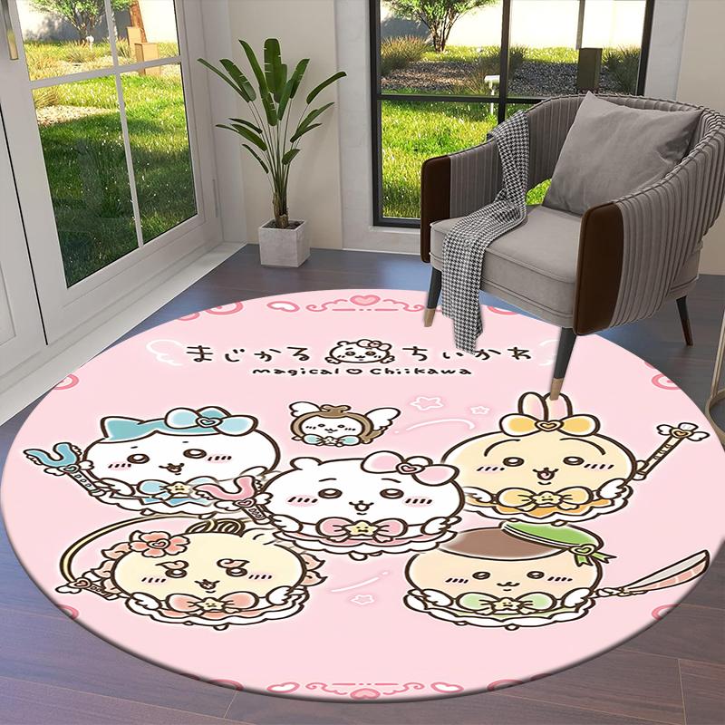 Chiikawa runder Teppich, Teppich für Wohnzimmer Schlafzimmer Sofa Spielzimmer Dekor, rutschfeste Bodenmatte