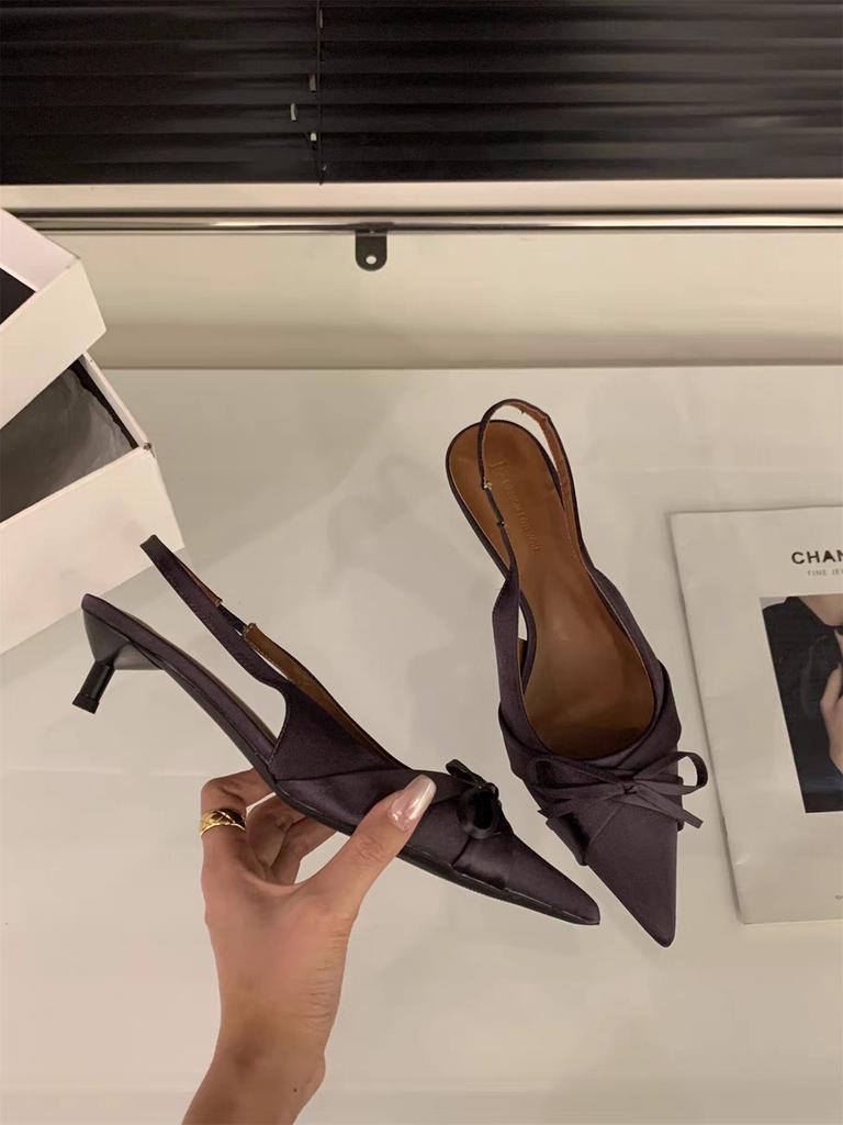 High heels sandals women's shoes 2025 summer temperament socialite black spring pointed single shoes