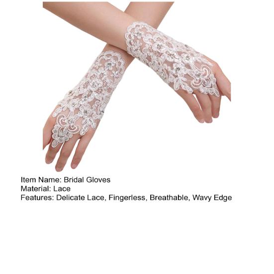 Kurze Brauthandschuhe Damen Fingerlose Spitzenhandschuhe Retro Handgelenk Handschuhe für Hochzeitszeremonie Abschlussball Teeparty