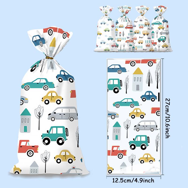 50Pcs Cartoon Car Dinosaur Gift Bag Candy Biscuit Packaging Bag Children's Birthday Party Snack Packaging Supplies Baby Shower