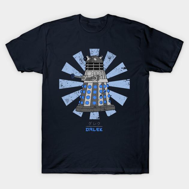Men Black Print T-shirt Dalek Retro Japanese Dr Who No-Cut Transfer Paper Print Cotton Tshirt L тёмно-синий
