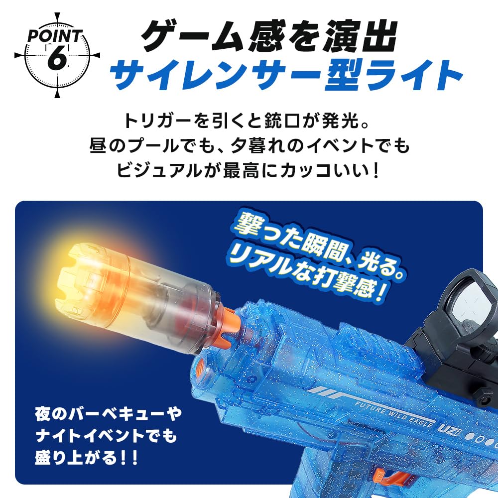 Living Out High-Pressure Water Gun ICE HORN Blue 50×40×68.5cm Electric Auto Firing Rapid Fire Rechargeable Toy with Glowing Light Pool Beach Bath