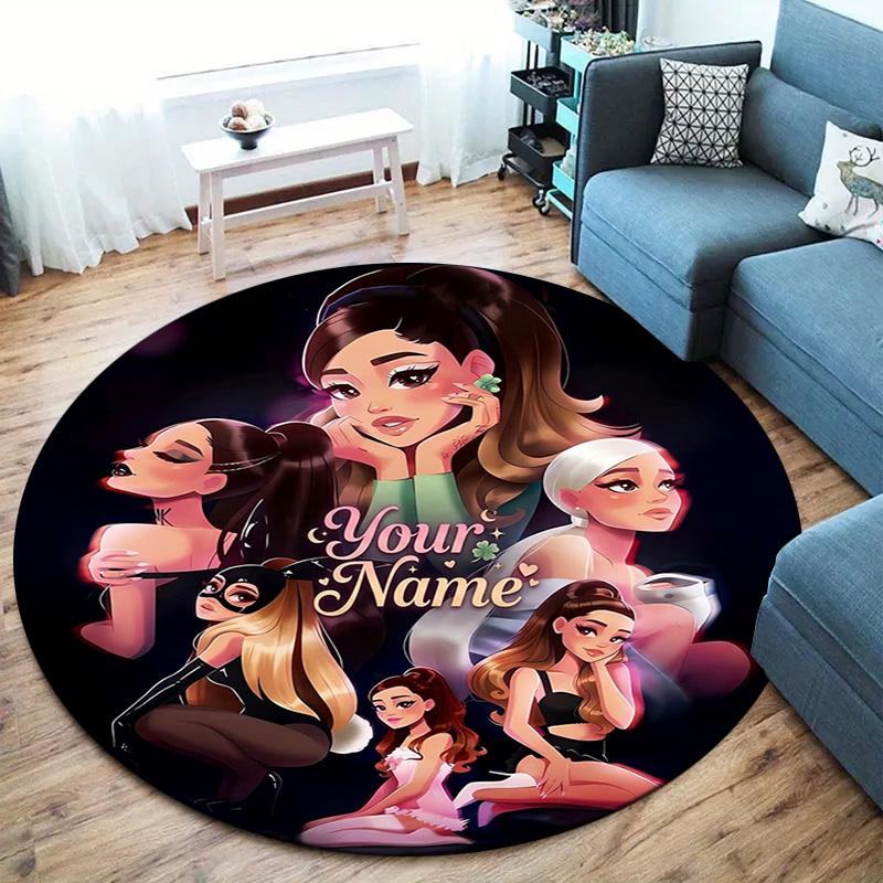 Floral Dreams Custom Name Round Area Rug Carpet Rug For Living Room Bedroom Sofa Playroom Decor Nonslip Floor Mat