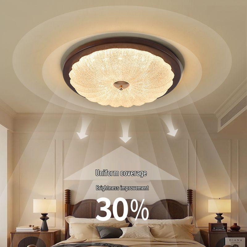 American Retro Mid-Century Walnut Crystal Ceiling Light for Master Bedroom, Study, or Restaurant