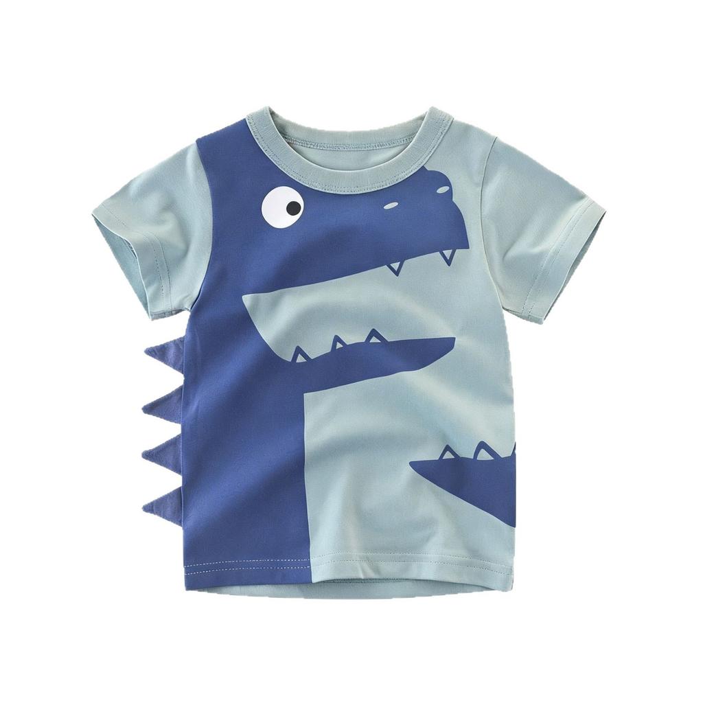 Korean Summer Boys Short Sleeve T Shirt with Cartoon Crocodile Print