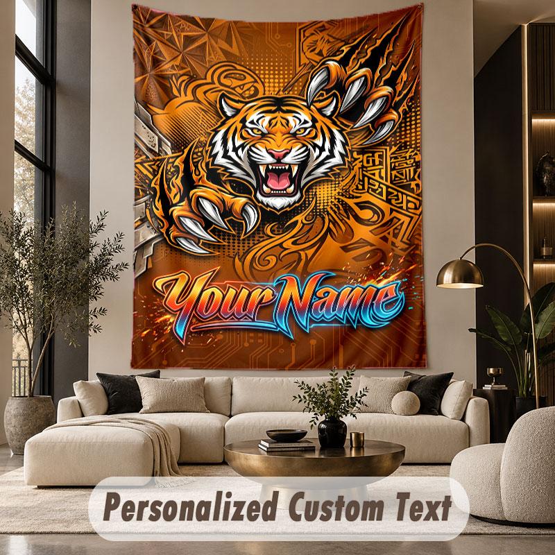 Lion Tiger (19) Theme Custom Tapestry Personalized Custom Name Text Wall Hanging Tapestry Home Decor Background Cloth