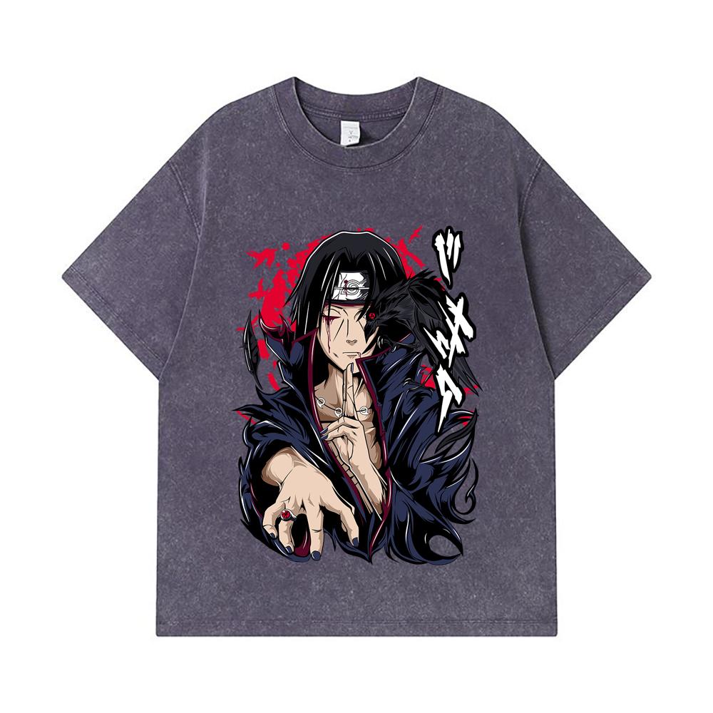 275 GSM Washed T-shirts 100% Cotton Naruto V3 Itachi Print Unisex Heavy Cotton T Shirt