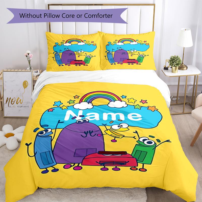 3pcs Custom Name StoryBots Bedding Set Duvet Cover Closure Includes 1 Duvet Cover & 2 Pillowcases, Soft and Comfortable for All Seasons.