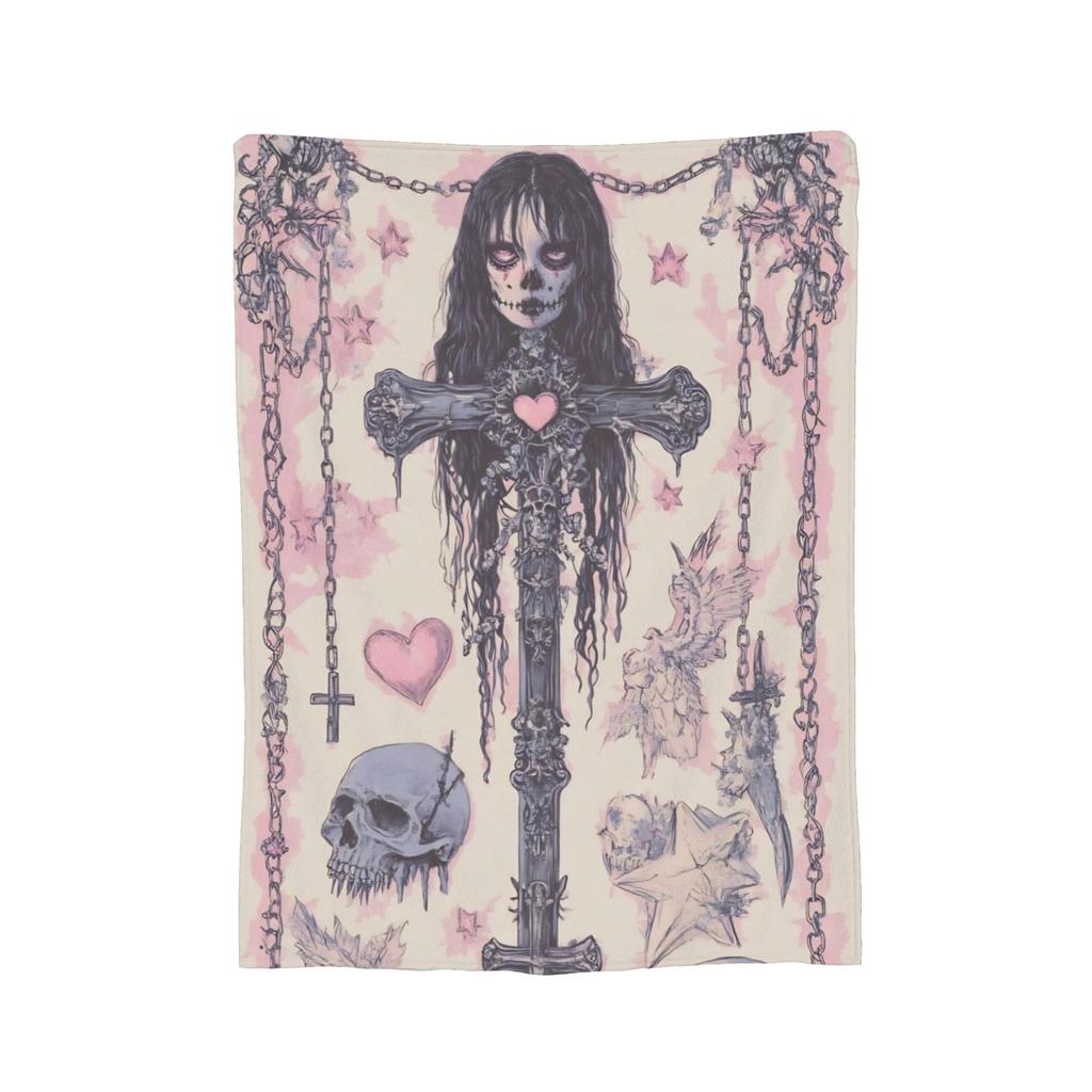Halloween Gothic Blanket Flannel Romantic Goth Soft Throw Blanket for Car Sofa Couch Bed Rug