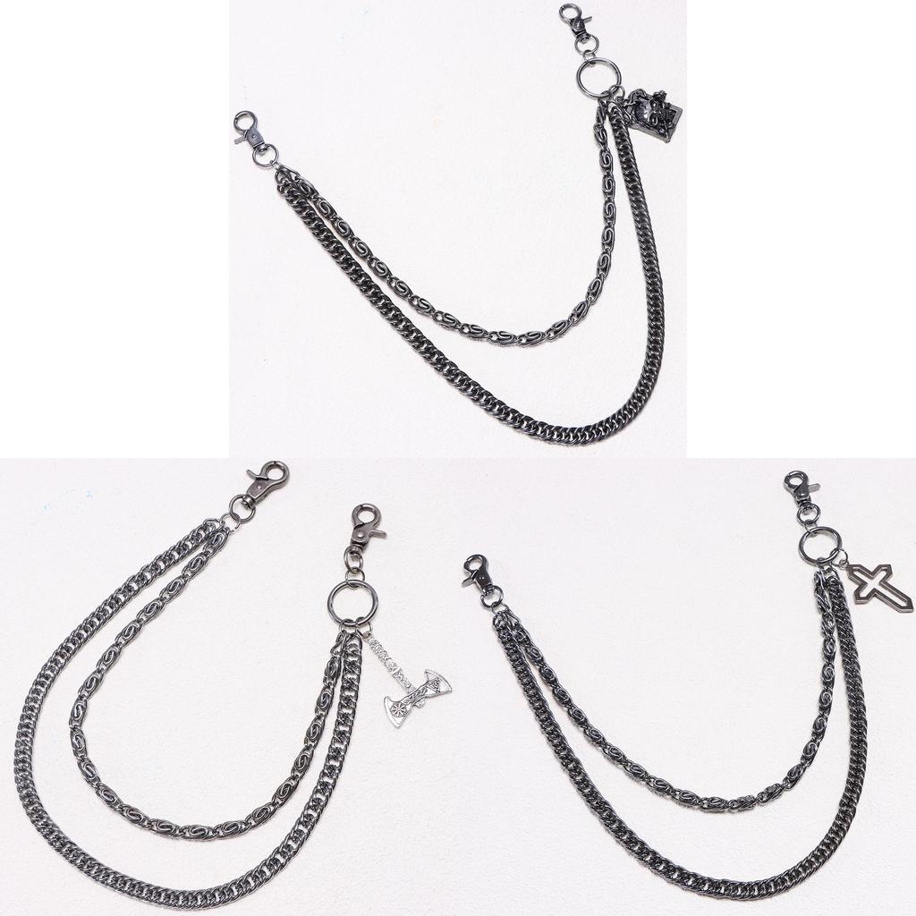 Hip Hop Metal Waist Chain For Men With Dual Layer Skull And Cross Pendant Youth Accessories