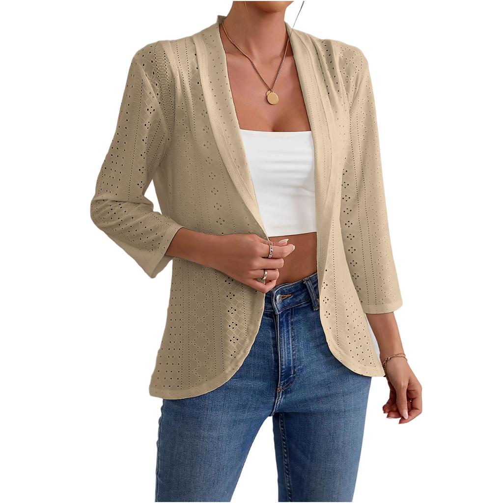 Women's Fashionable Casual Three-Quarter Sleeve Solid Color Cardigan Jacket